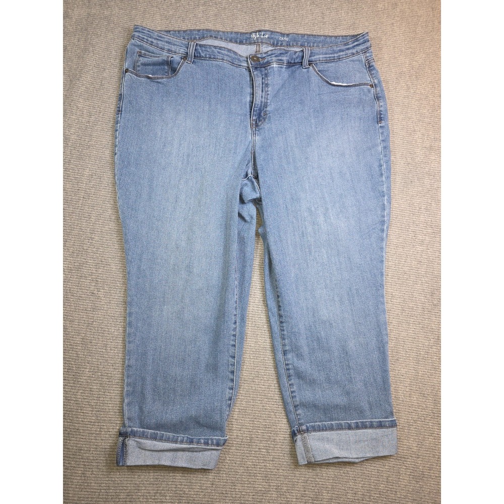Style & Co Women's High-Rise Straight Crop Capri Cuffed Blue Jeans Size 18